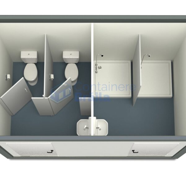 container sanitar braila 4metri 2dusuri 2wc gri