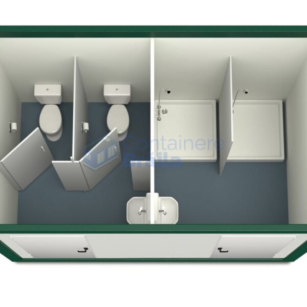 container sanitar braila 4metri 2dusuri 2wc verde