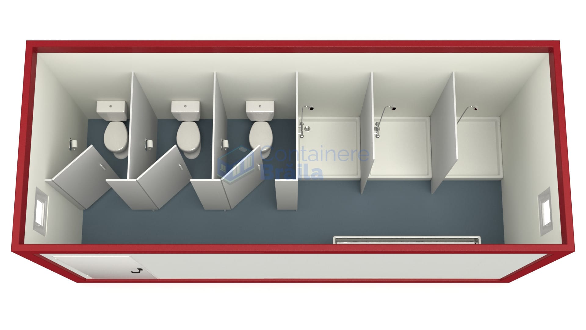 container sanitar braila 6metri 3dusuri 3wc rosu