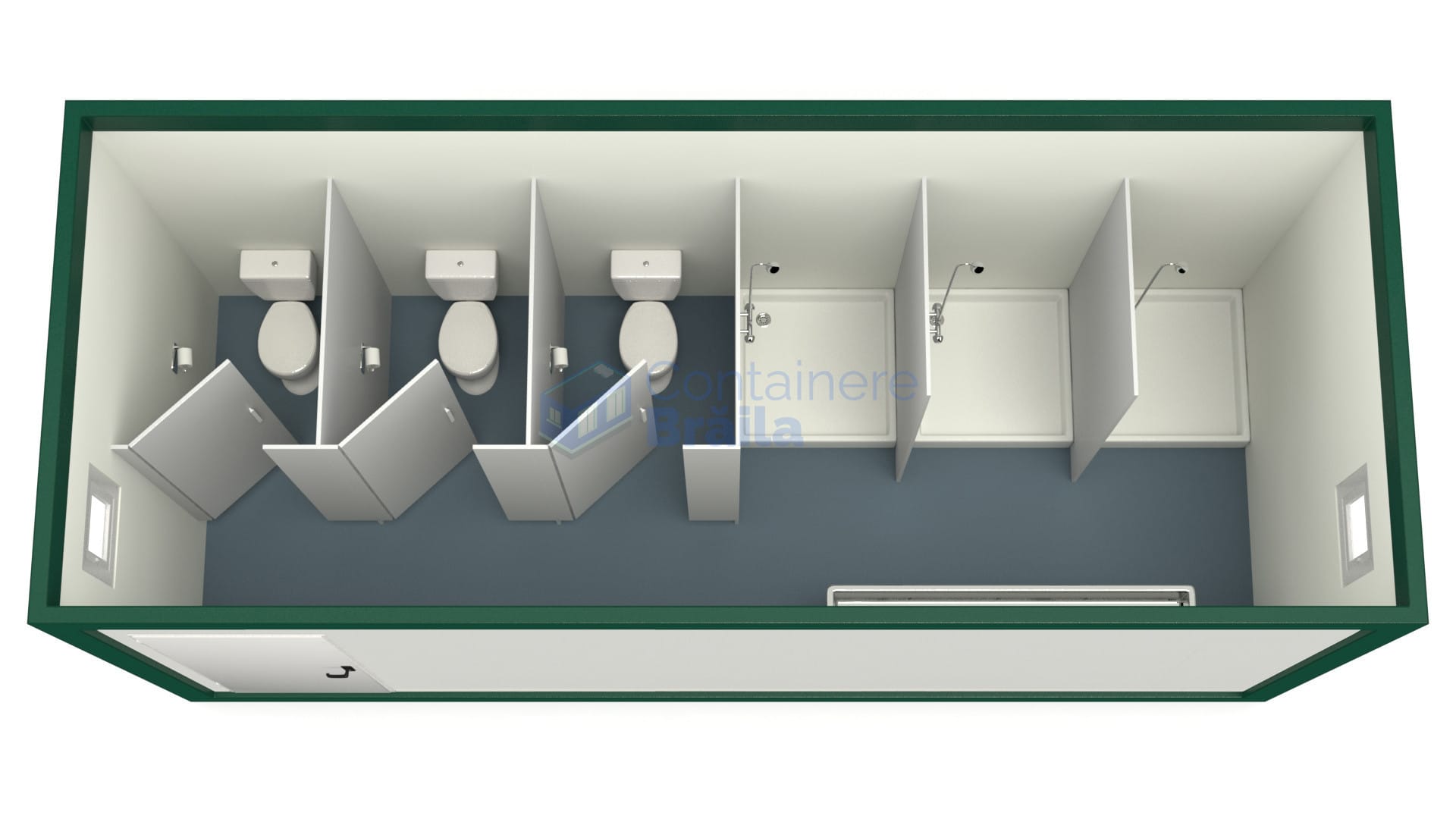 container sanitar braila 6metri 3dusuri 3wc verde